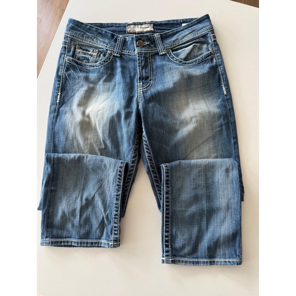 BKE Harper Crop Jeans Size 31 Medium Wash Distressed Contrast Stitch BKC1004